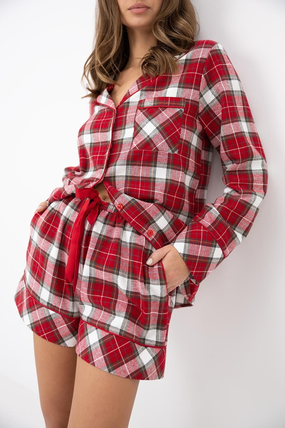 Sensis Clariel Pijamale damă din flanel 100% bumbac, carouri roșii
