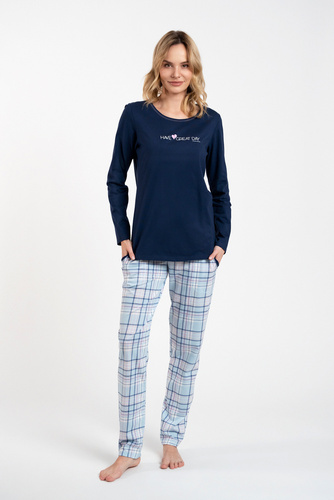 Glamour Pijama de damă cu mânecă lungă și pantaloni lungi Italian Fashion - albastru navy/print