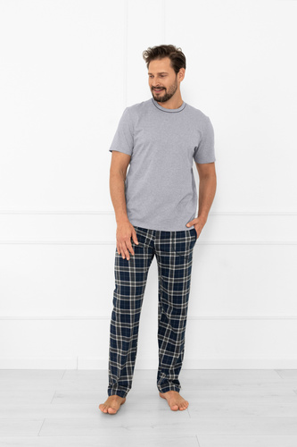 Pijama pentru bărbați Andreas - mânecă scurtă, pantaloni lungi, bumbac Italian Fashion - melange/print