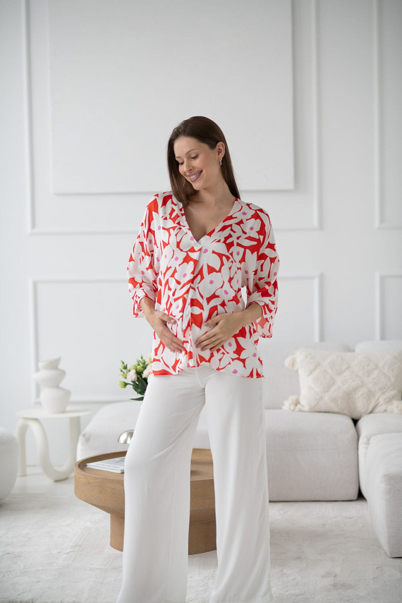 Bluză de maternitate Mamafullness Milk&Love florală pentru alăptare – viscoză, mâneci 3/4, oversize