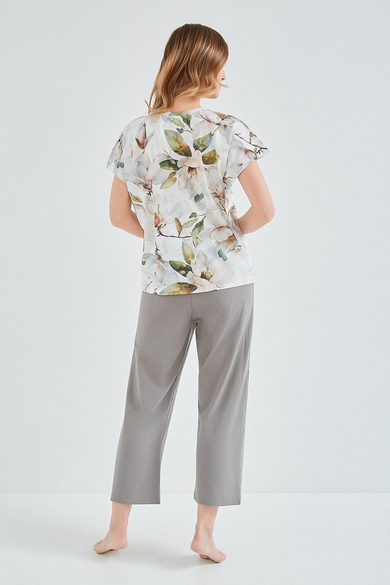 Pijama damă Taro Diana 3607 bumbac tricou floral pantaloni 7/8