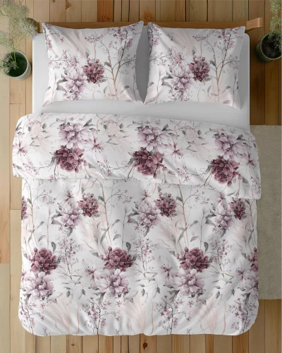 5222 B Lenjerie de pat satin roz pudrat pe fond deschis Detexpol