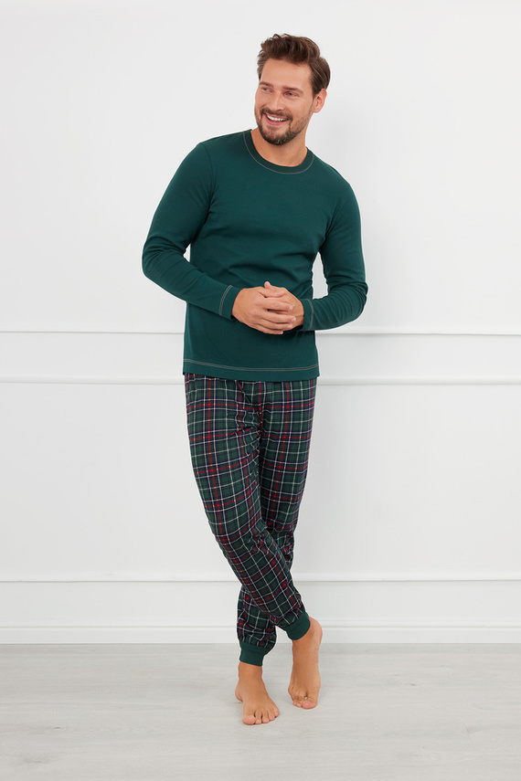 Fogo Pijama bărbătească cu mânecă lungă, pantaloni lungi Italian Fashion - verde/print 