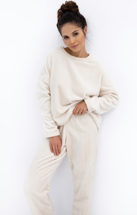 Pijamale Bridget Homewear Sensis pentru femei - Tricot cald, moale, ecru