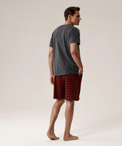 Pijamale bărbătești NMP-397 - bumbac gri roșu, mâneci scurte, ușoare și confortabile pentru vară