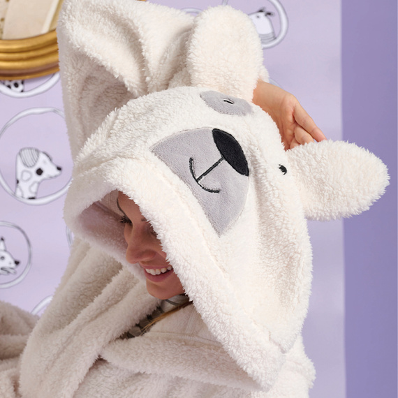 Halat de baie pentru femei Igrid Sorbetto - Alb, pufos cu glugă tip ursuleț de pluș