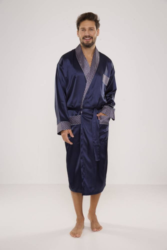 940 Forex halat de baie bărbătesc din satin - albastru marin