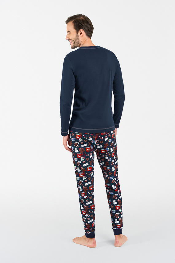 Rojas Pijama cu mânecă lungă pentru bărbați, pantaloni lungi Italian Fashion - albastru navy/print 