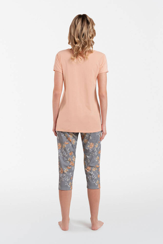 Kasali Pijama de damă cu mânecă scurtă și pantaloni 3/4 Italian Fashion - somon/print
