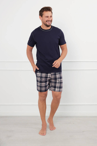 Edwin Pijama cu mânecă scurtă pentru bărbați, pantaloni scurți Italian Fashion - albastru navy/print