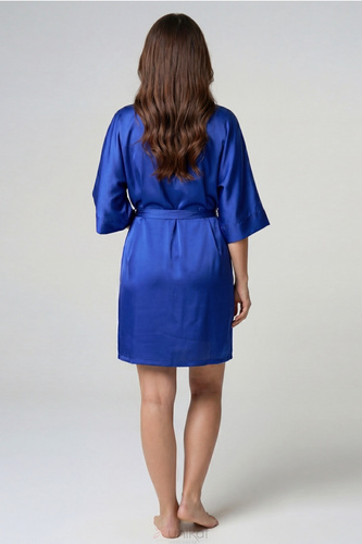 Halat de baie Unikat Elodie albastru chabrow, satin, damă, 3/4, cu cordon