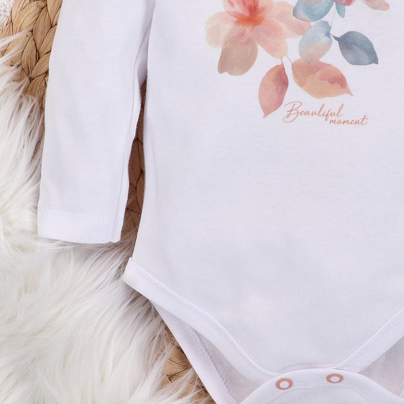 ABN-5416 Flori colorate Body din bumbac organic Nini alb