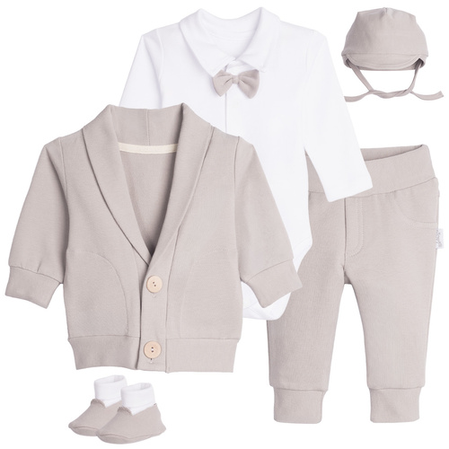 169408 Set pentru botez băieți 5 piese din bumbac body, bluză, pantaloni