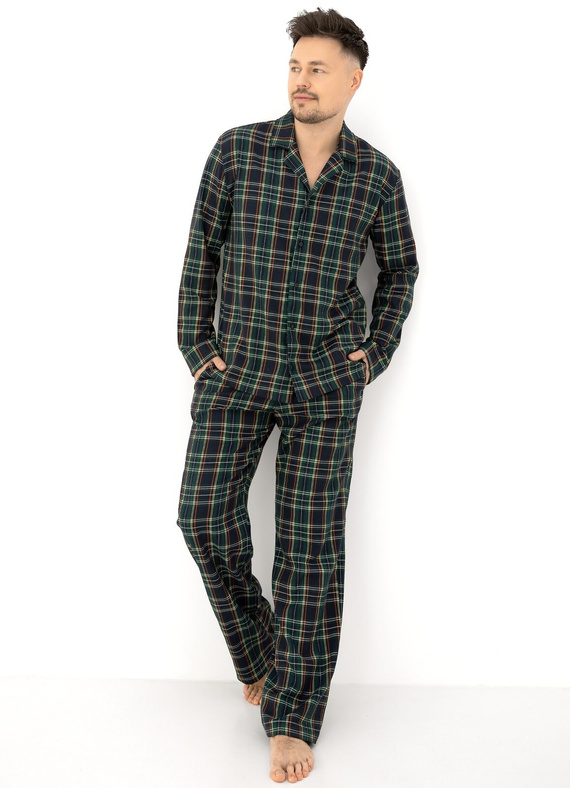Sensis George pijama bărbați 100% bumbac flanel verde în carouri