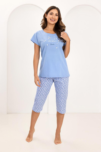 Pijama damă 735 Regina – din bumbac, mânecă scurtă, pantaloni 3/4 | Lejeră și confortabilă