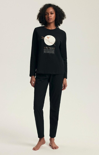 43727 Pijamale Dairoku Henderson pentru femei negre - bumbac, mâneci lungi și pantaloni