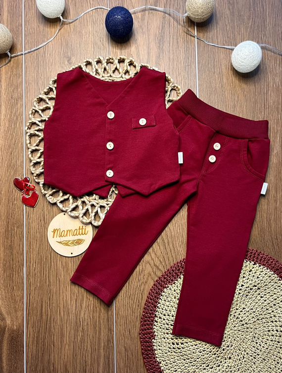 Mamatti KC020 set elegant băiat vestă pantaloni bordo