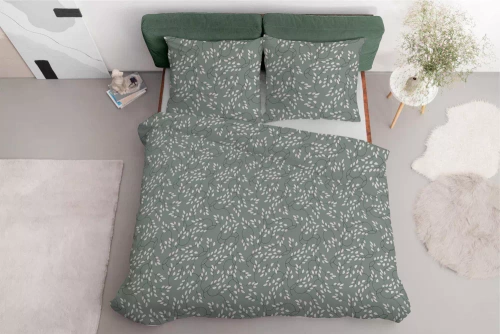 5217 A Lenjerie de pat din satin, frunze fine, salvie Detexpol