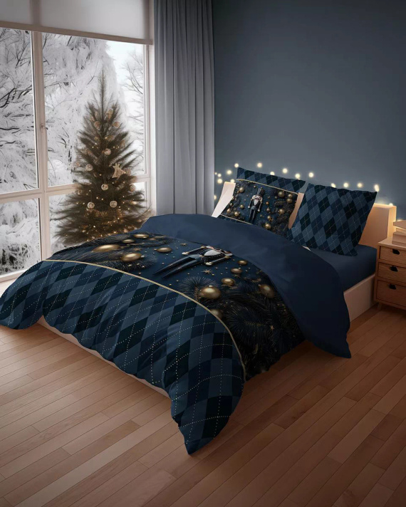 5823 Lenjerie de pat din bumbac bleumarin Detexpol cu Spargător de nuci - Set de Crăciun 100% bumbac A Christmas Dreams