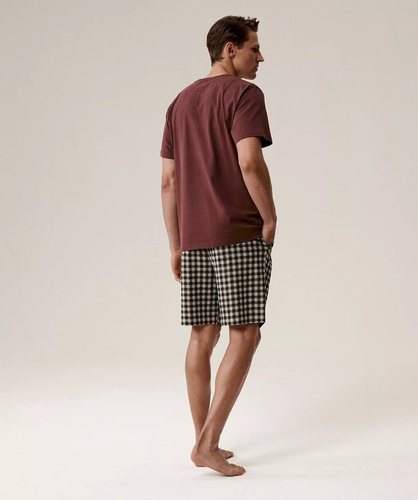 Pijamale bărbătești NMP-397 - bumbac gri vin, mâneci scurte, ușoare și confortabile pentru vară