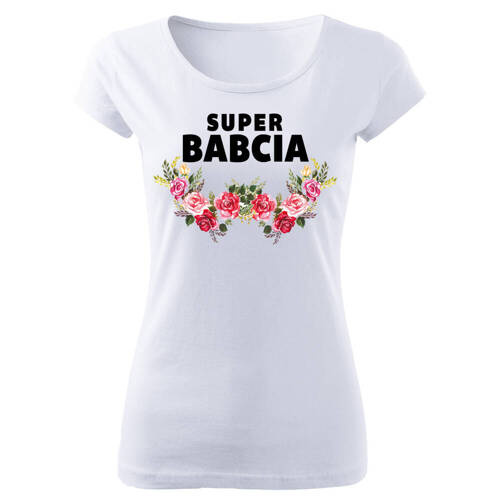 SKU D047 "Super bunica cu flori de ziua bunicii" tricou dama Moocha alb