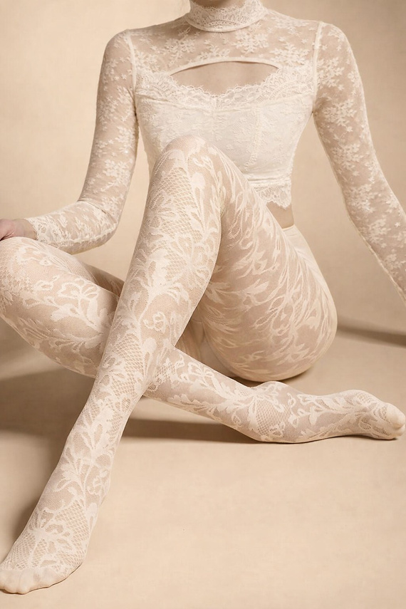 Dres damă Knittex Chantilly 30 den – dres cu model floral tip dantelă ecru