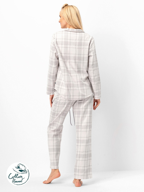 Pijamale dama Key LNS 401, roz deschis - bumbac flanel, maneci lungi, nasturi
