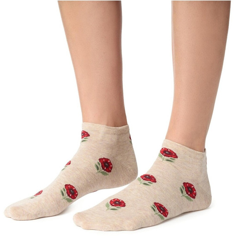 Șosete scurte de damă Steven 114 Summer, bumbac subțire, pentru sneakers, bej melanj 183