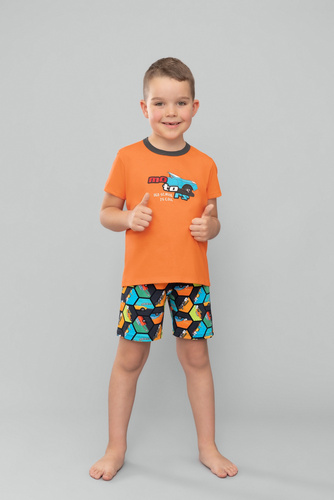 Comics Pijama cu mânecă scurtă pentru băieți, pantaloni Italian Fashion - portocaliu/print