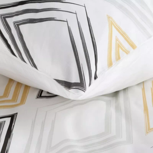 Spring 35 geometrie lenjerie de pat satin perdele euro alb/galben