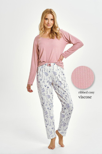 Pijamale dama Taro 3456 Caroline, set viscoza si bumbac roz
