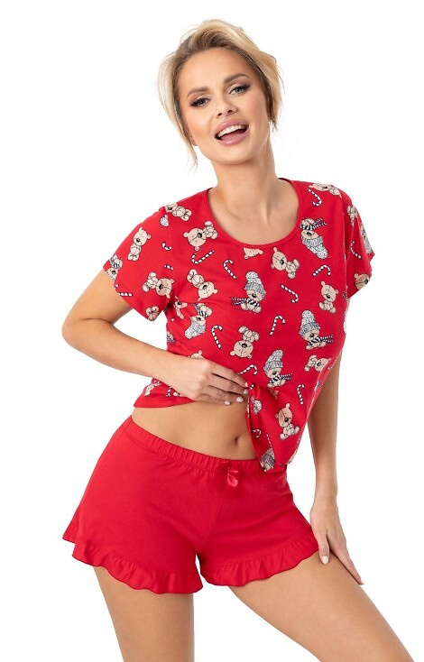 Pijamale pentru femei Bear Short Donna - Bumbac, Crăciun, cu volane