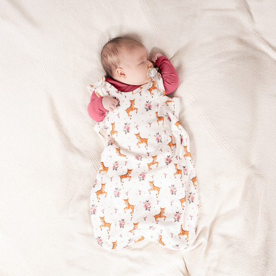 216043 Sac de dormit pentru bebeluși Lala Nicol – 100% bumbac, model cu căprioare și păsări