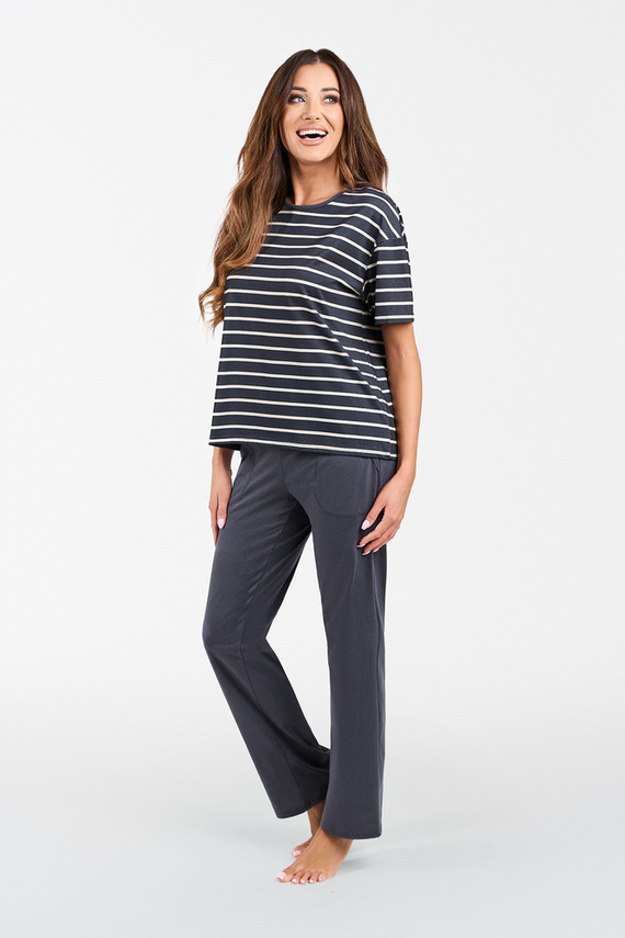 Betty Pijama de damă cu mânecă scurtă, pantaloni lungi Italian Fashion - imprimeu grafit/grafit