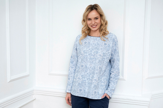 Gracjela Pijama de damă cu mânecă lungă, pantaloni lungi Italian Fashion - imprimeu albastru/verde