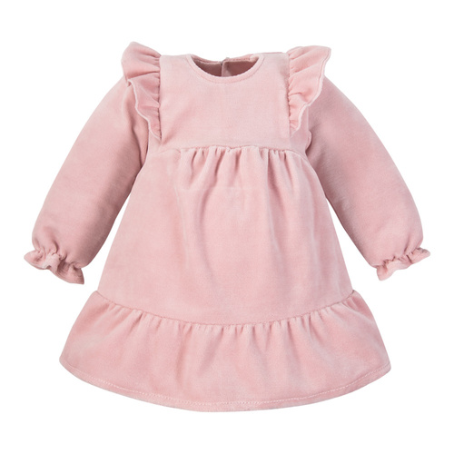 Rochie din catifea Fluffy Tails Eevi – roz, cu volane pe umeri