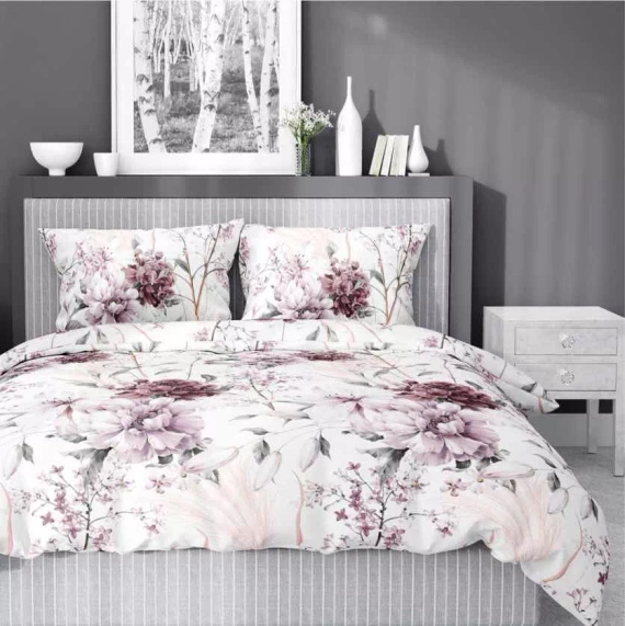 5222 B Lenjerie de pat satin roz pudrat pe fond deschis Detexpol