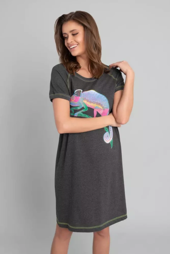 Cămașă de noapte Volta cu mânecă scurtă Italian Fashion - melange închis/verde