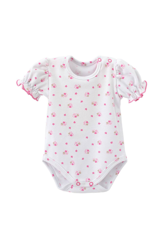 Body bebelusi Martex, maneca scurta, flori roz | Bumbac pentru bebelusi