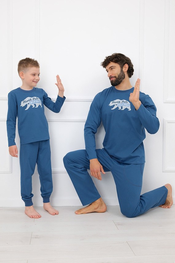 Pijama pentru bărbați Gordo - bumbac clasic, top polo și pantaloni cu buzunare Italian Fashion - melange 