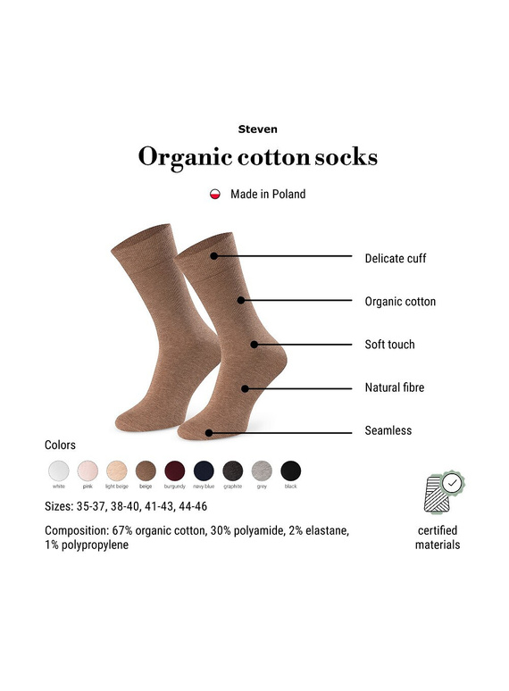 Steven art.211 șosete damă din bumbac organic, fără cusături, uni - 009 bordo