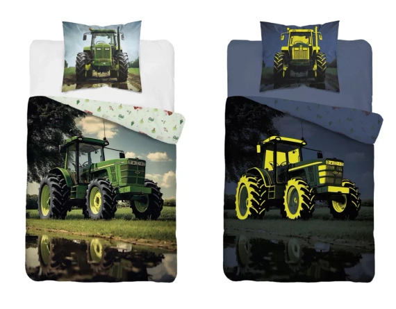 5409 Un tractor verde Lenjerie de pat din bumbac strălucitoare în întuneric Detexpol