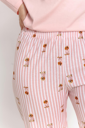 Pijamale damă Taro Nola 3623 roz, 100% bumbac, mânecă lungă, cu imprimeu căței
