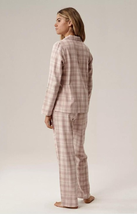 Pijamale pentru femei NLP-505 Atlantic Lavender - Flanel, cu nasturi, în carouri, bumbac