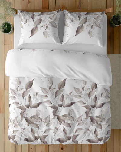 5326 B Lenjerie de pat satin frunze Detexpol bej