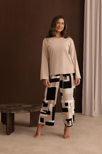 Pijamale damă Regina 4021 bumbac și viscoză 7/8, confort larg, bej