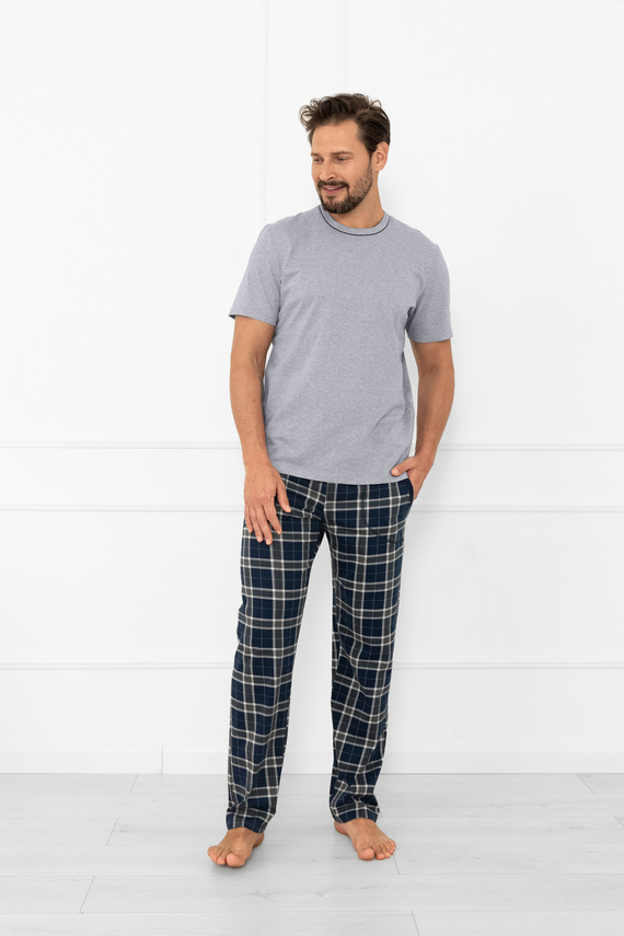 Pijama pentru bărbați Andreas - mânecă scurtă, pantaloni lungi, bumbac Italian Fashion - melange/print