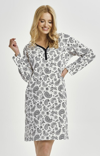 3453 Cămașă de noapte pentru femei Aida Taro – bumbac, mâneci lungi, decolteu în coaste