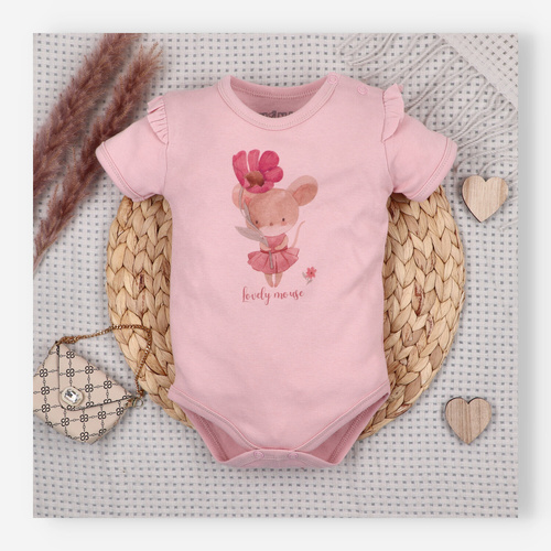 Body bebeluși Nini Little Mouse bumbac organic capse pe umăr mânecă scurtă