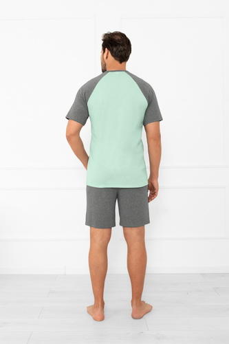 Pijama pentru bărbați Alexander Italian Fashion - mâneci scurte și pantaloni scurți, 100% bumbac - salvie/melange 